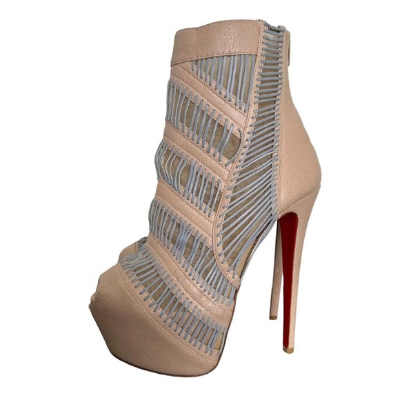 Christian Louboutin Pink and Cream Ankle Booties with Stiletto Heel - Picture 9 of 16